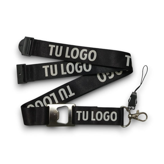"Lanyard con destapador personalizado, ancho 2.5cm, mosquetón metálico"